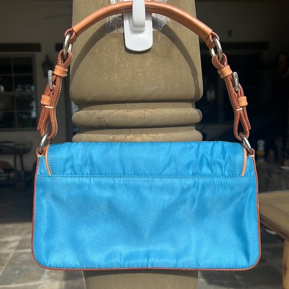 PRADA MINI NYLON & LEATHER BLUE PURSE - Picture 4 of 15